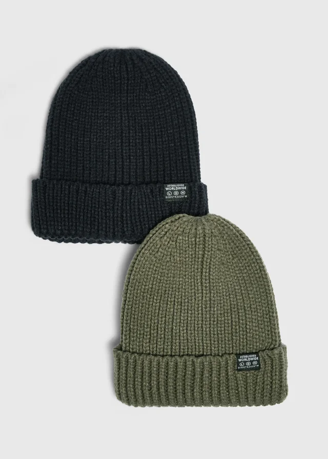 2 Pack Khaki/Navy Beanies (3-13 Yrs)