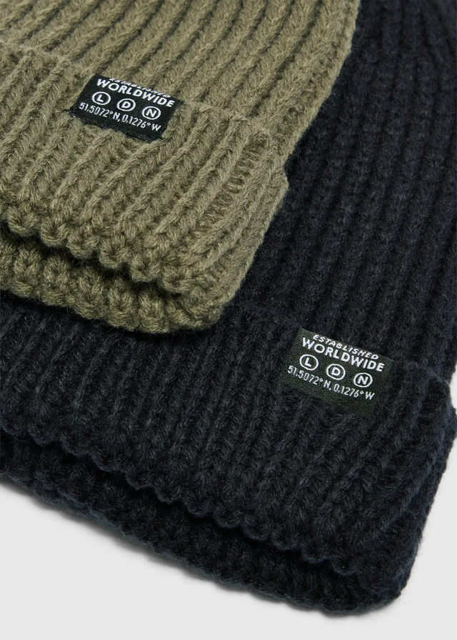 2 Pack Khaki/Navy Beanies (3-13 Yrs)