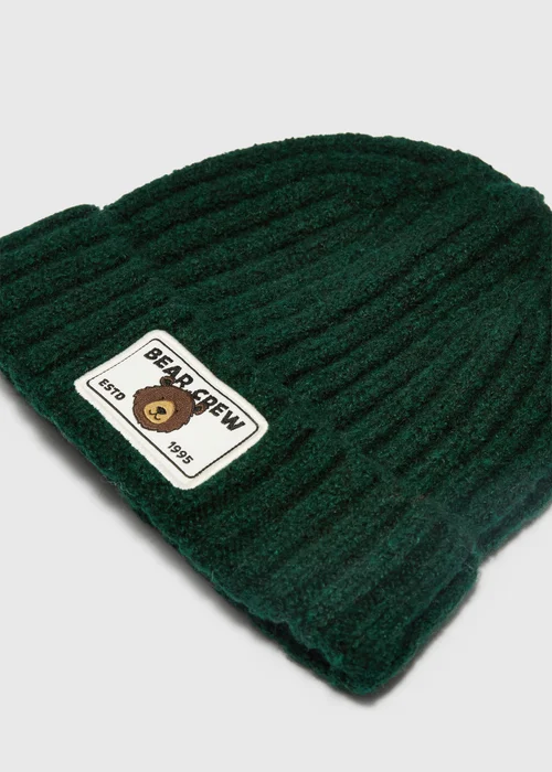 Boys Green Bear Badge Beanie Hat (3-10yrs) - 7-10 Yrs Image 2