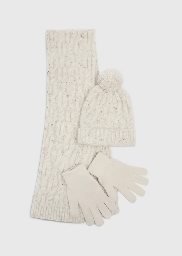Kids Oatmeal 3 Piece Hat Scarf & Gloves Set (3-13yrs)