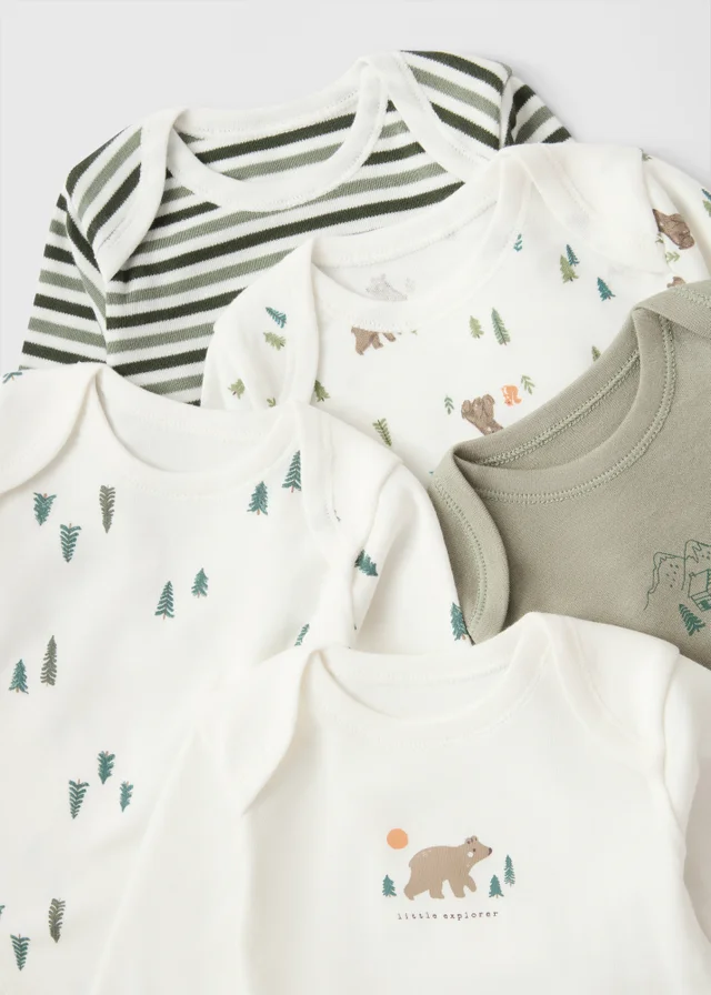 5 Pack Baby Green Adventure Body Suits (0-23mths)