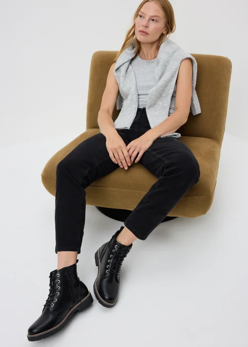 Black Lace Up Boots - 3 Image 1