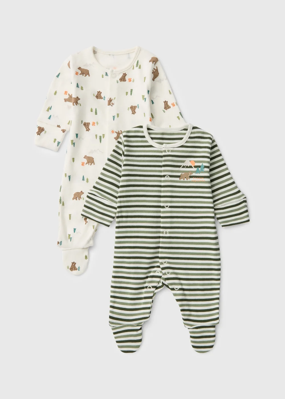 2 Pack Baby Green Adventure Sleepsuits (0-23mths) - Up to 1 Month Image 1