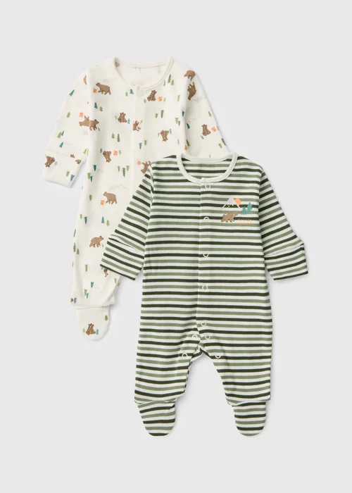 2 Pack Baby Green Adventure Sleepsuits (0-23mths) - Up to 1 Month Image 1