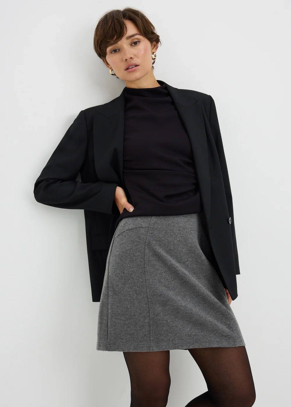 Grey Brushed Mini Skirt - 6 Image 1