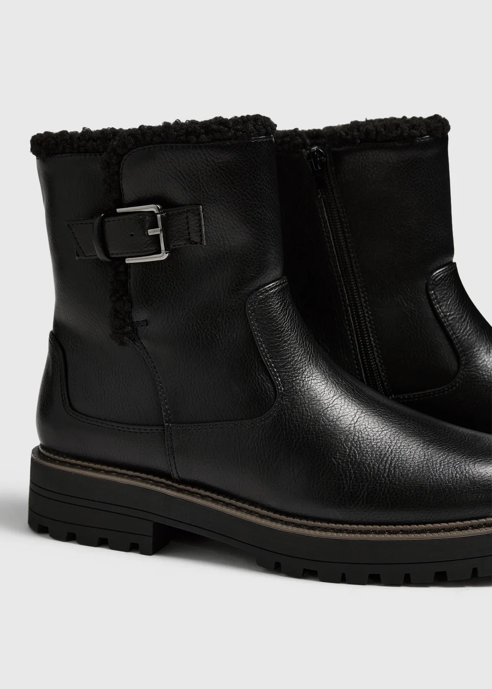 Black Buckled Faux Leather Fur Boot - 3 Image 2