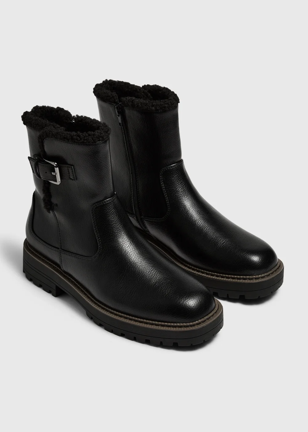 Black Buckled Faux Leather Fur Boot - 3 Image 1