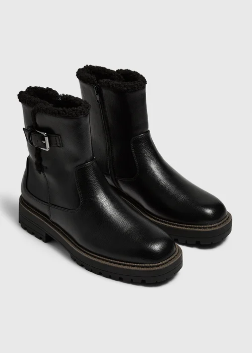 Black Buckled Faux Leather Fur Boot - 3 Image 1