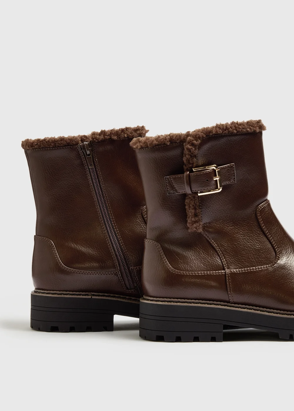 Taupe Fur Buckle Boots - 3 Image 2