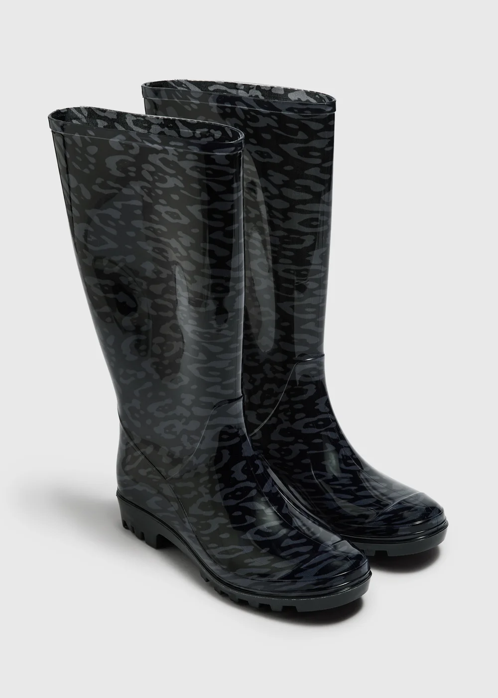 Black Tall Leopard Printed Wellies - 3 Image 1