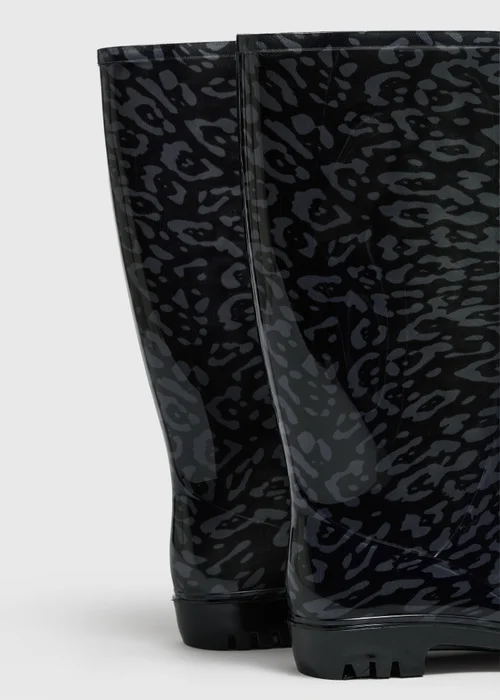 Black Tall Leopard Printed Wellies - 3 Image 2