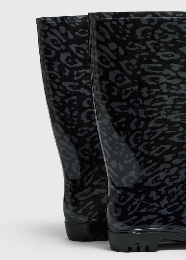 Black Tall Leopard Printed Wellies