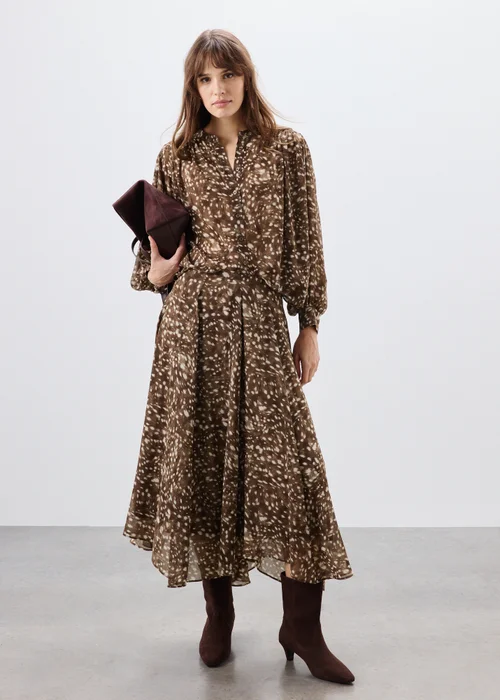 Brown Deer Print Animal Co Ord Blouse - 8 Image 4