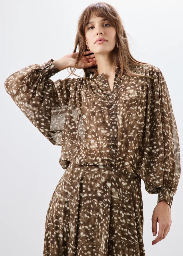 Brown Animal Print Co Ord Blouse