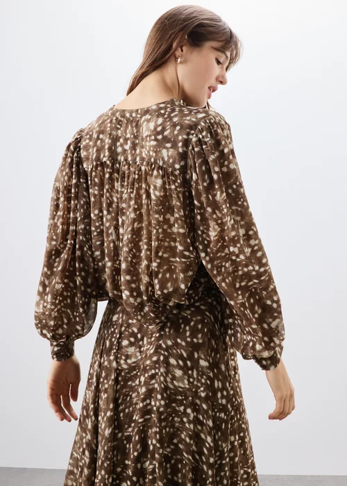 Brown Deer Print Animal Co Ord Blouse - 8 Image 2