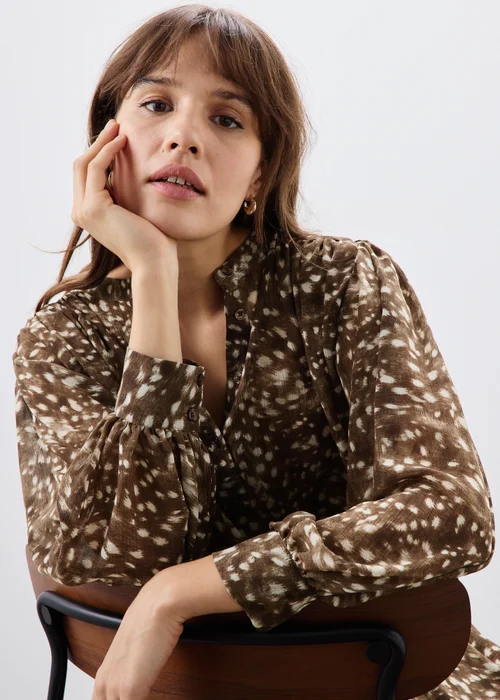 Brown Deer Print Animal Co Ord Blouse - 8 Image 3