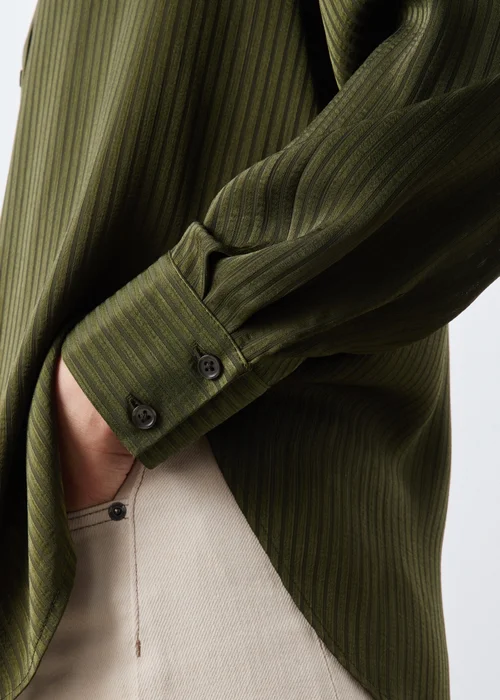 Khaki Textured Stripe Satin Shirt - 8 Image 3