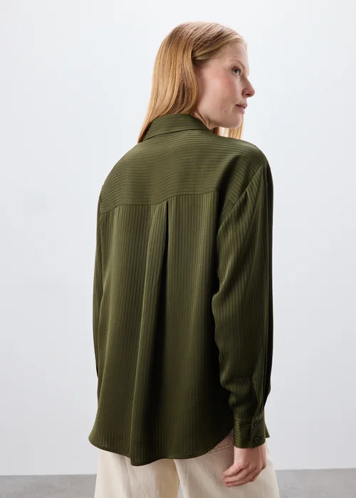 Khaki Textured Stripe Satin Shirt - 8 Image 2