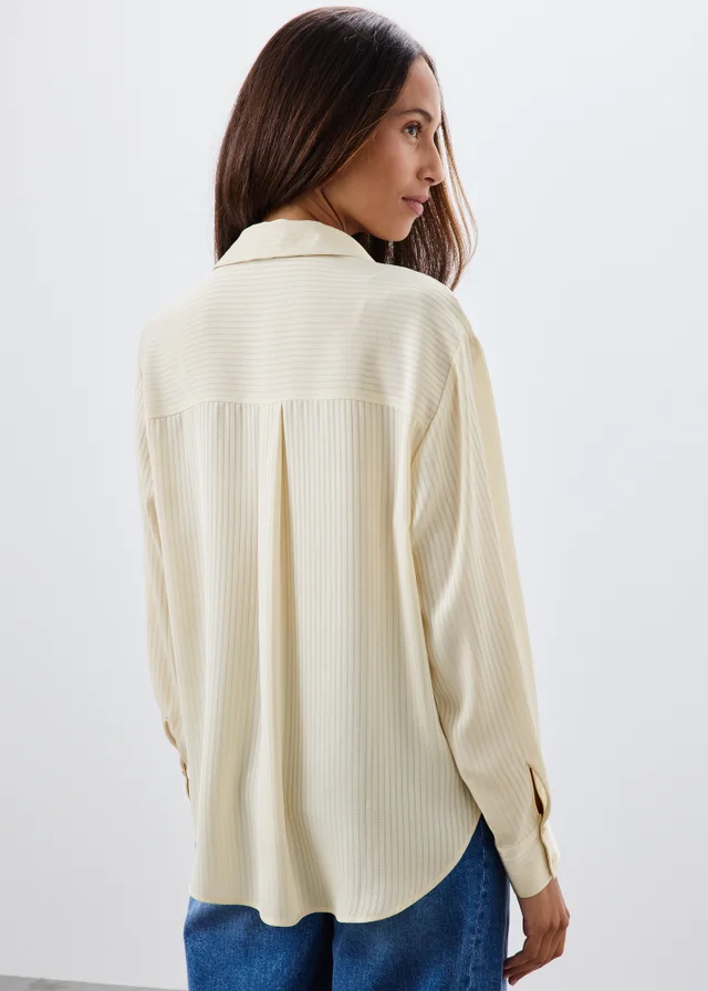 Cream Textured Striped Satin Shirt