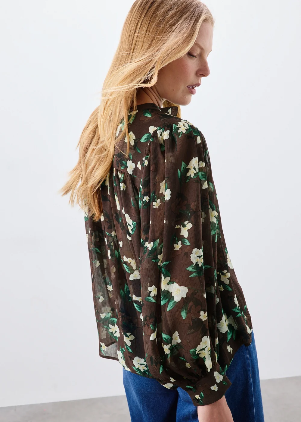 Chocolate Brown Floral Button Through Blouse - 8 Image 2