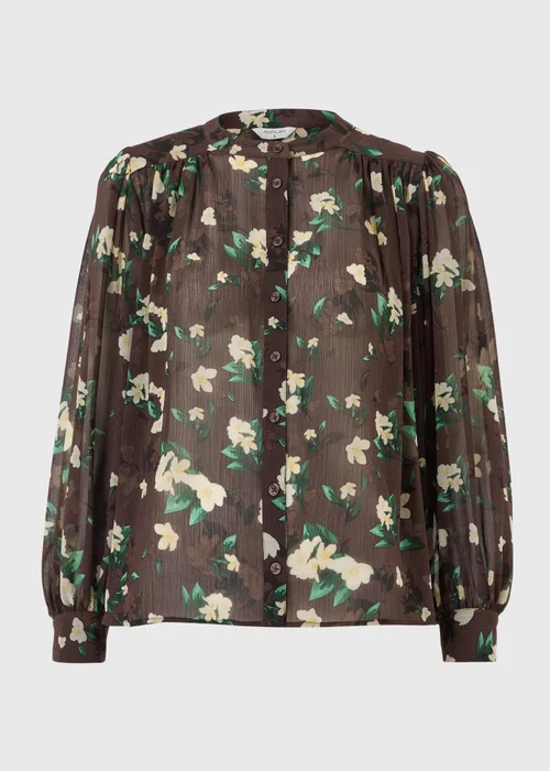 Chocolate Brown Floral Button Through Blouse - 8 Image 4