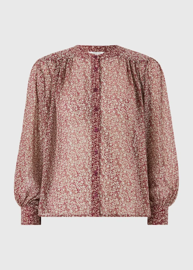 Red Ditsy Print Button Through Blouse