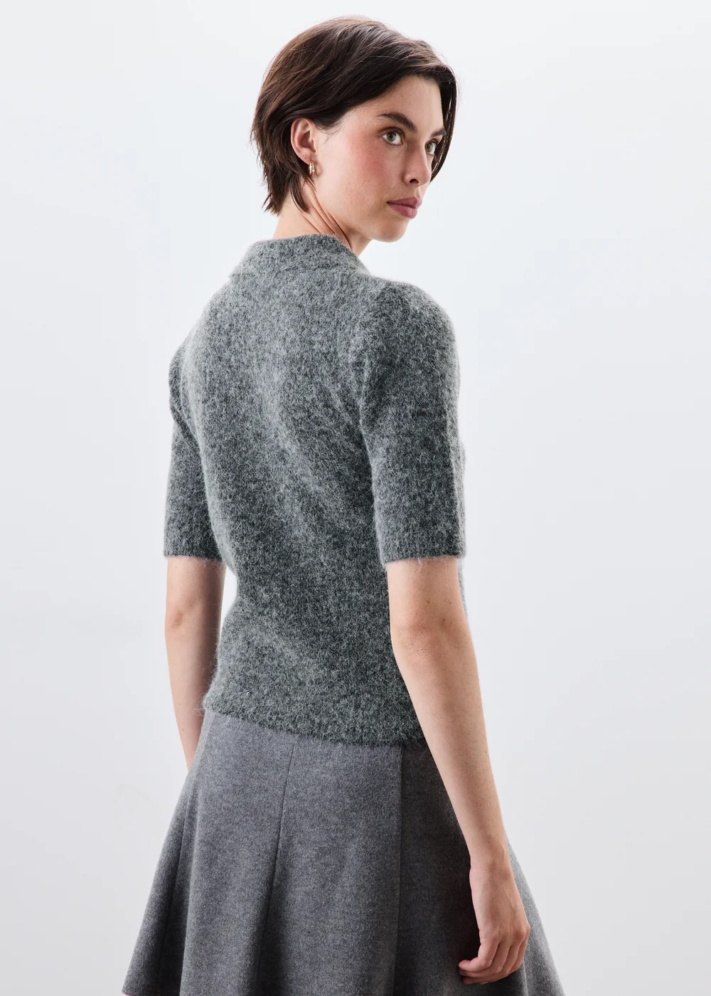 Charcoal Marl Fluffy Collared Jumper - 10 Image 2