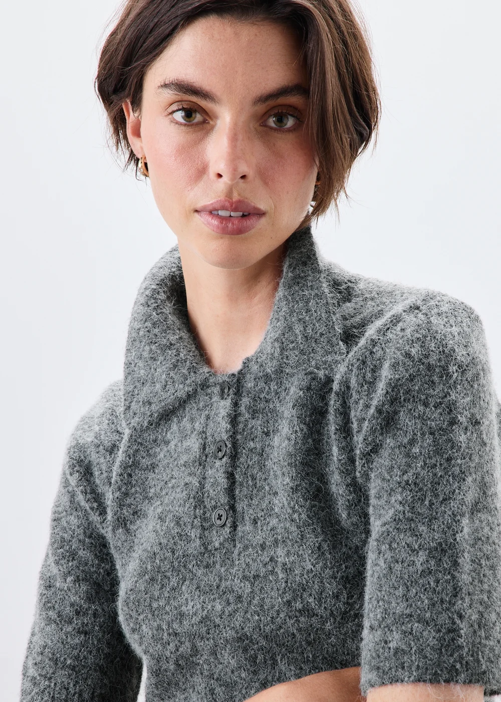 Charcoal Marl Fluffy Collared Jumper - 10 Image 3