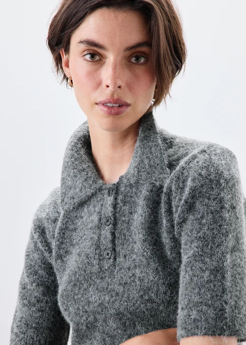 Charcoal Marl Fluffy Collared Jumper - 10 Image 3