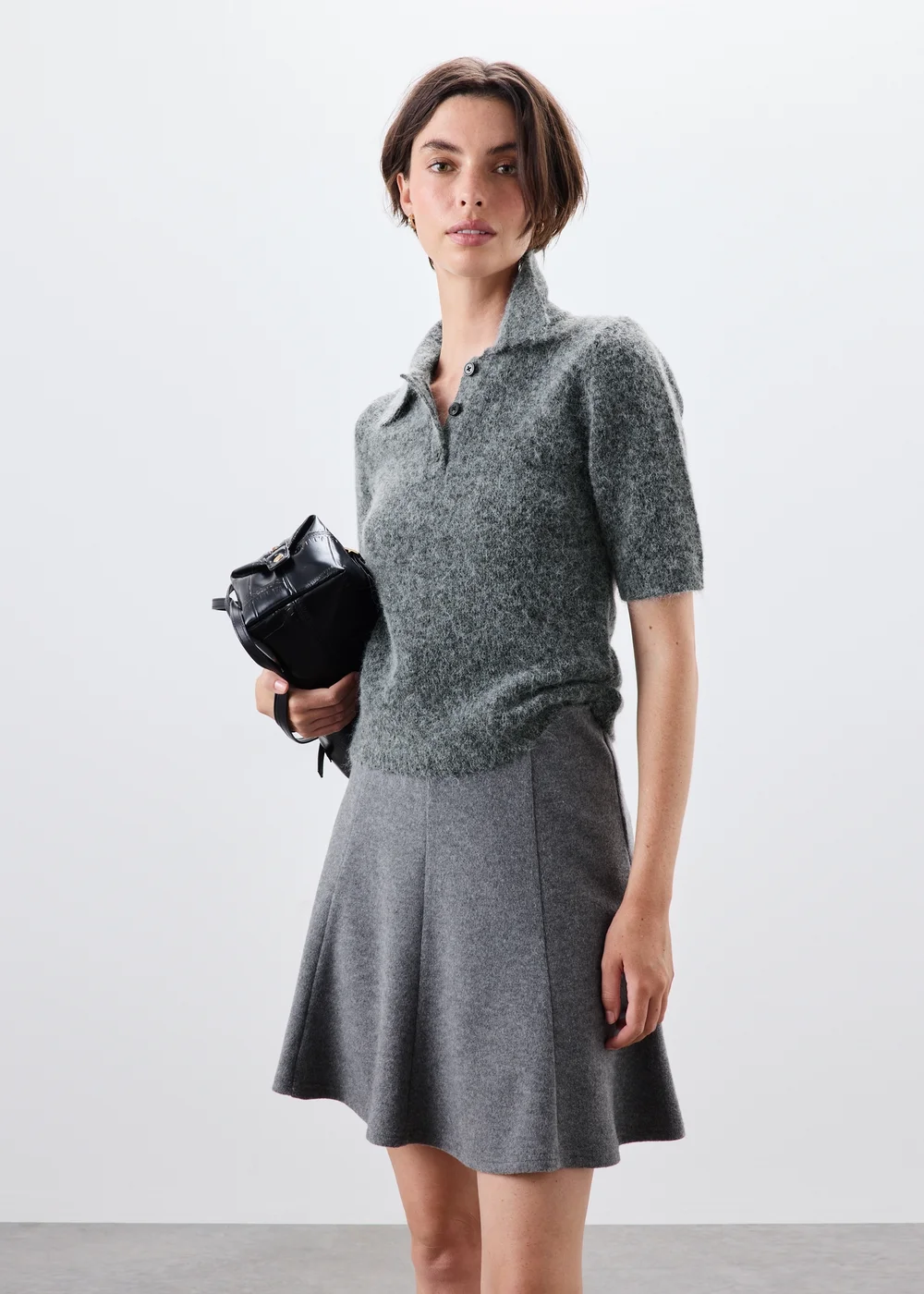 Charcoal Marl Fluffy Collared Jumper - 10 Image 1