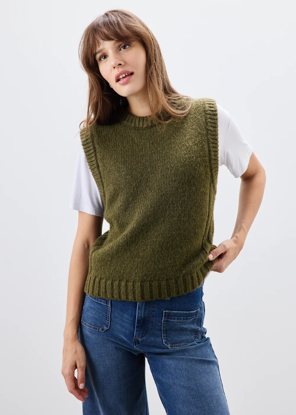 Khaki Knitted Tank Top - XS Image 1