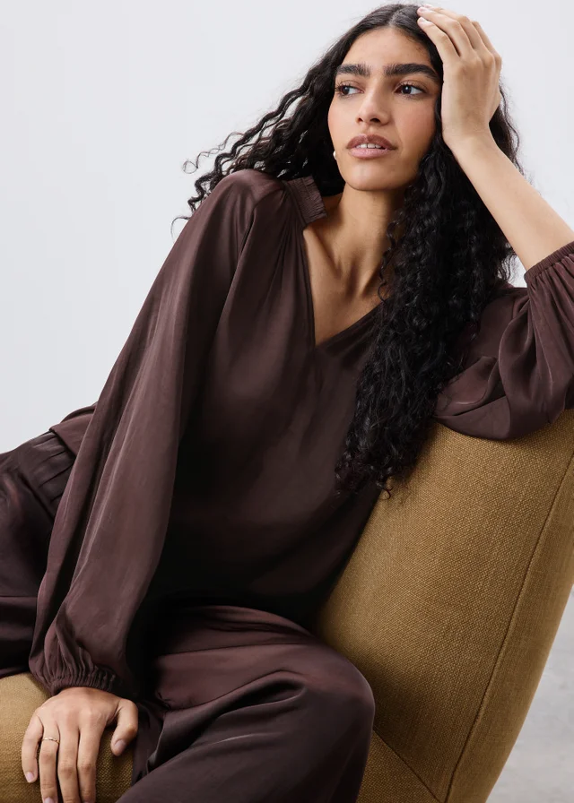 Wine Satin Co Ord Blouse