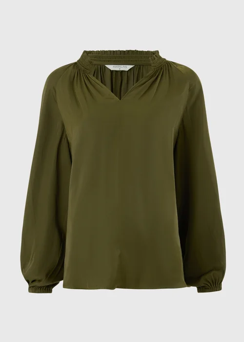 Khaki Satin Popover Co Ord Blouse - 8 Image 5
