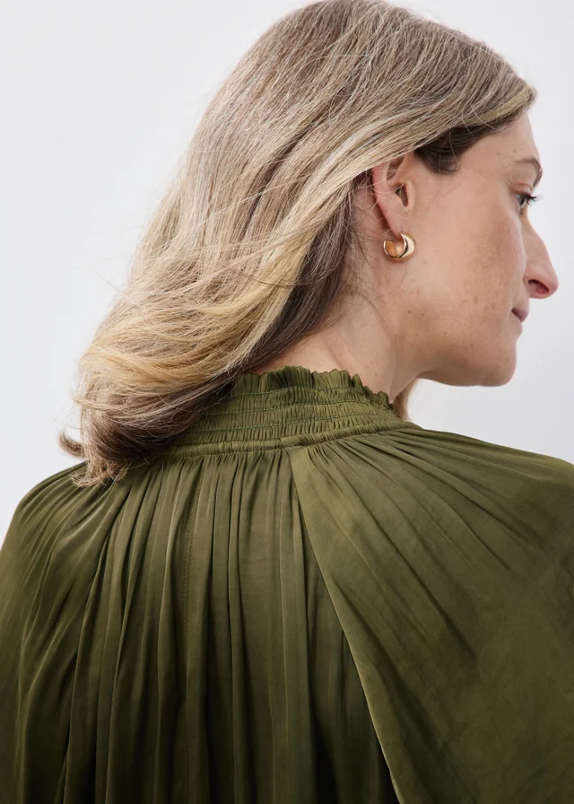 Khaki Satin Popover Co Ord Blouse