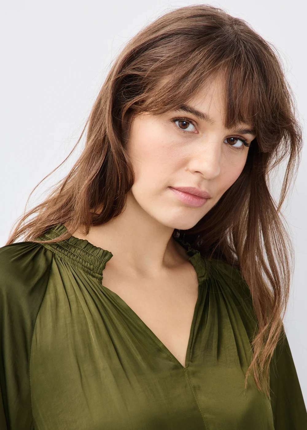 Khaki Satin Popover Co Ord Blouse - 8 Image 3