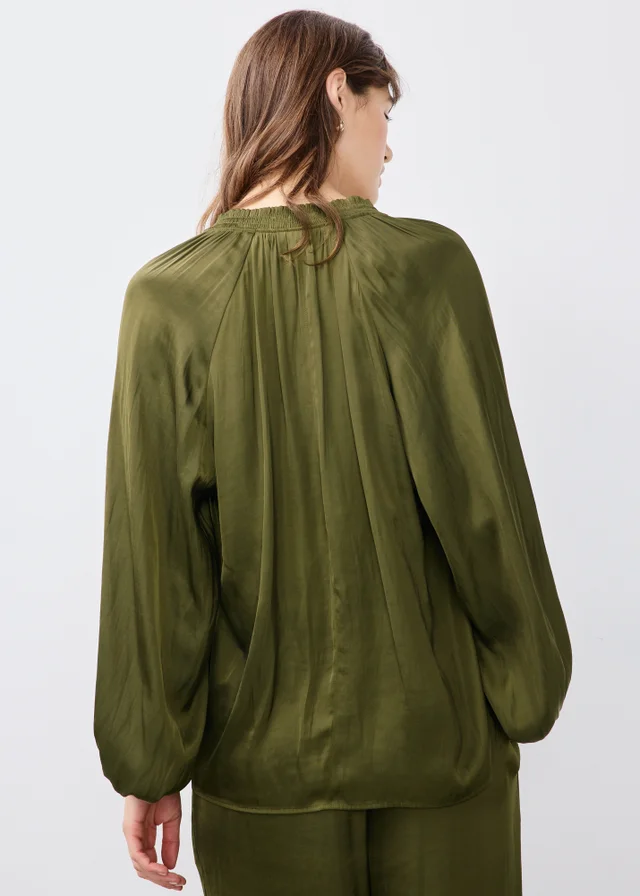 Khaki Satin Popover Co Ord Blouse