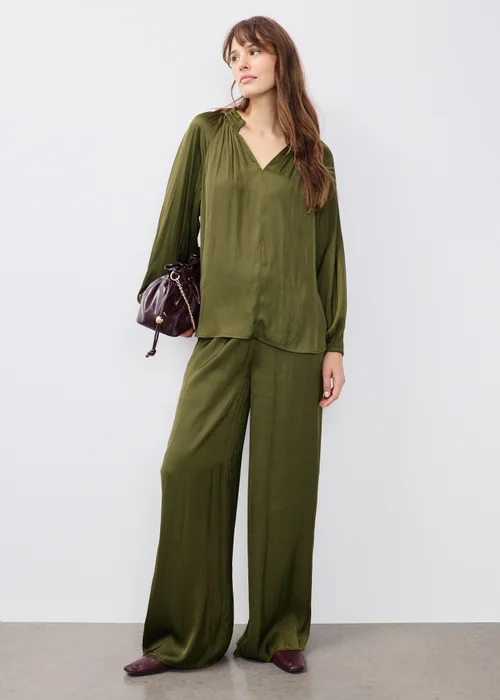 Khaki Satin Popover Co Ord Blouse - 8 Image 4