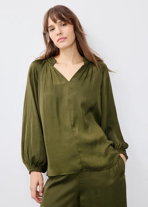 Khaki Satin Popover Co Ord Blouse - 8 Image 1