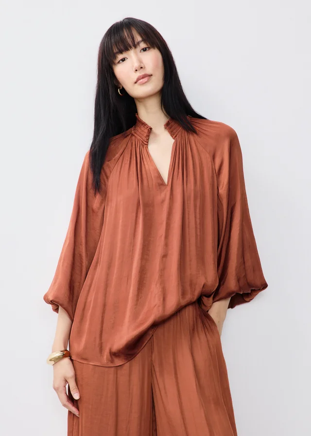 Terracotta Satin Popover Co Ord Blouse