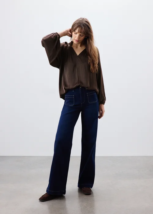 Brown Satin Popover Co Ord Blouse - 8 Image 4