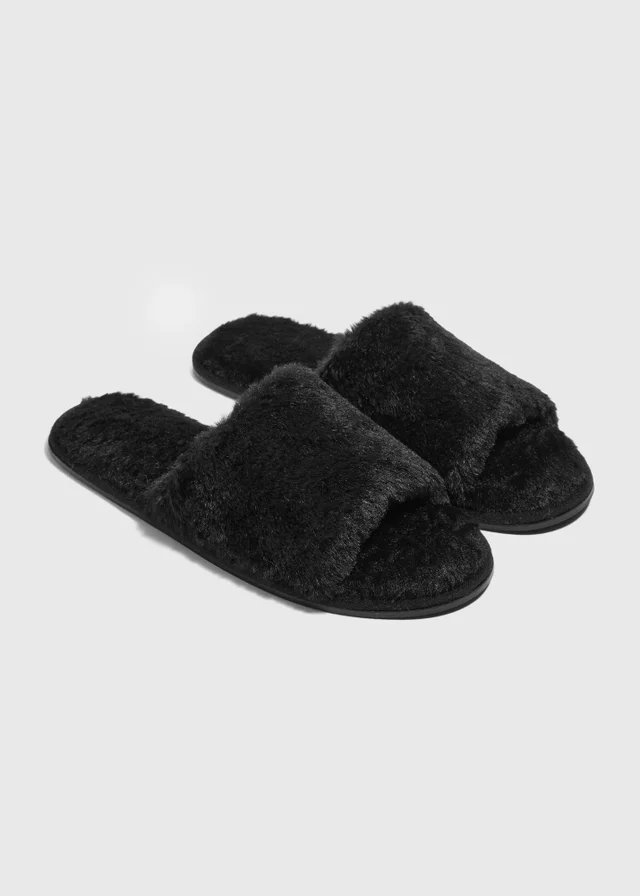 Black Fur Slider Slippers