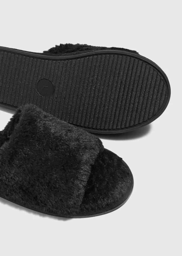 Black Fur Slider Slippers