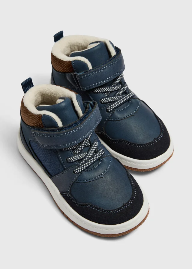 Boys Navy Riptape Strap High Top Boots (Younger 4-12)