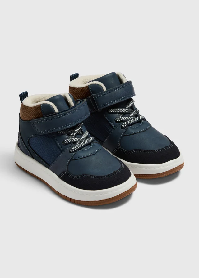 Boys Navy Riptape Strap High Top Boots (Younger 4-12)