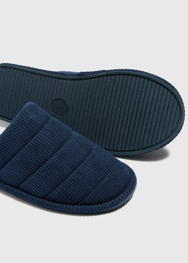 Navy Cord Closed Toe Slippers