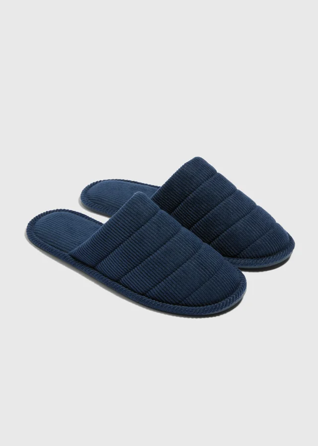 Navy Cord Closed Toe Slippers