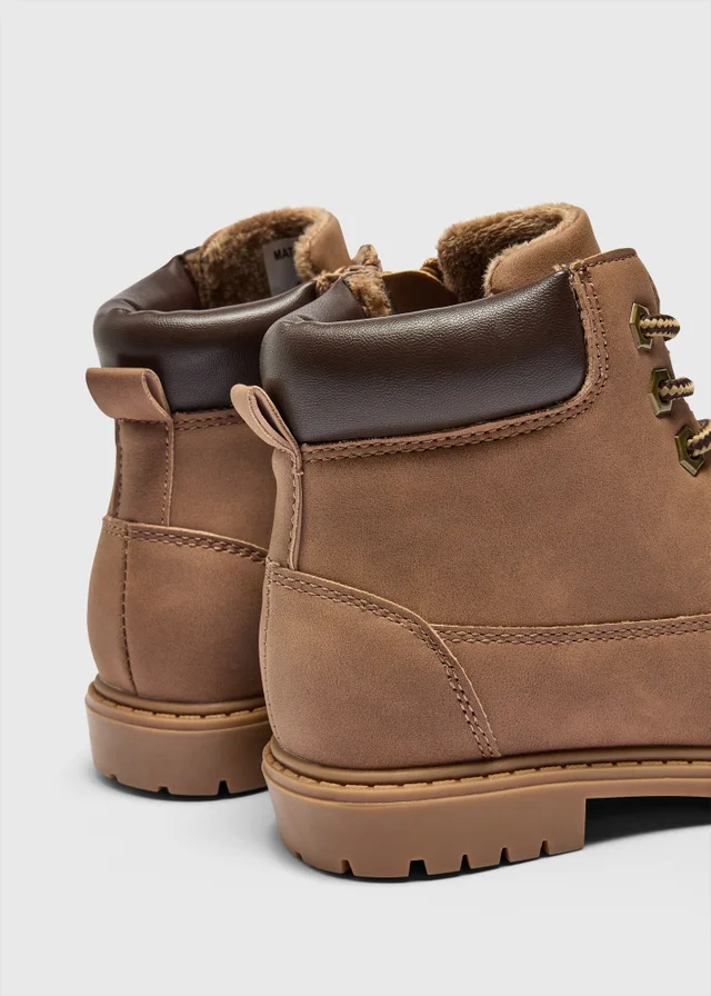 Boys Tan Lace-Up Hiking Boots