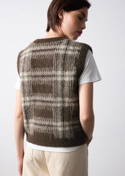 Brown Check Fluffy Crew Tank Jumper - XS Image 3