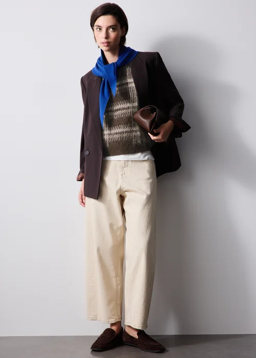Brown Check Fluffy Crew Tank Jumper - XS Image 2