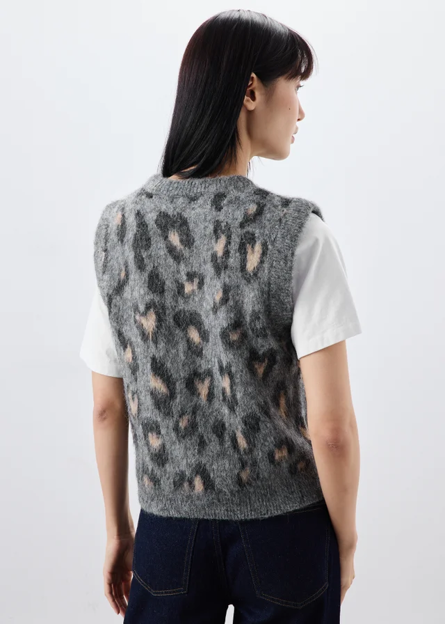 Grey Animal Print Knitted Tank Top